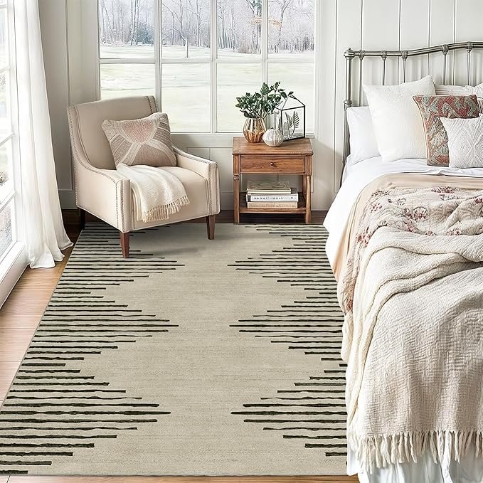 HelloTree Area Rug 4x6 Geometric Rug,Washable Modern Neutral Stain Resistant Indoor Carpet Boho Living Room Moroccan Rugs Fluffy Rug for Living Room Bedside Room Decor for Family-Cream