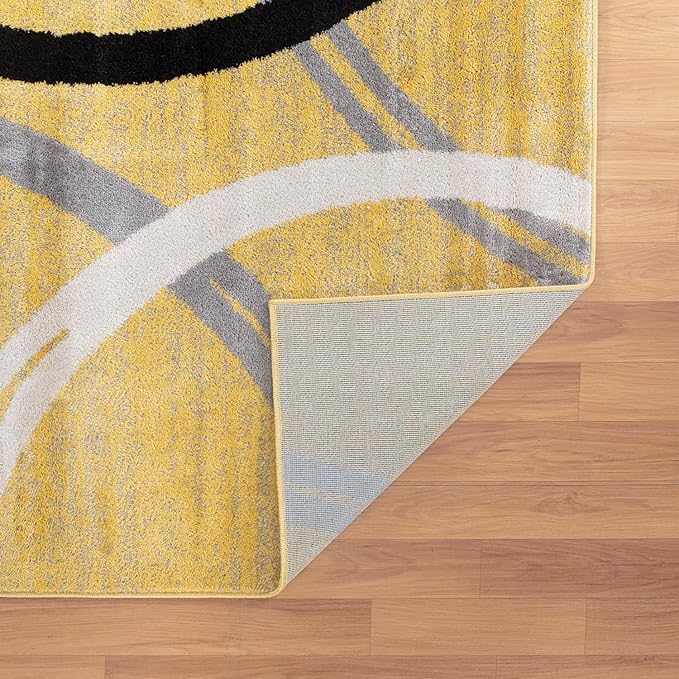 Rugshop Wavy Circles Design Area Rug, Carpet with Jute Backing for Living Room, Bedroom, or Dining Room, Yellow, 5'3" x 7'3"
