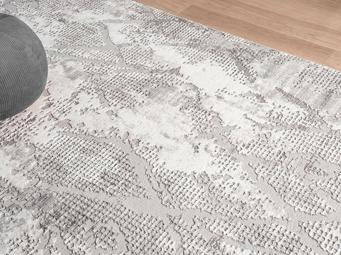 Adel Modern Runner Rug for Kitchen, 2x7 Rustic Distressed Abstract Gray Runner, Medium Pile Stain Resistant Carpet for Bedroom, Hallway or Entryway (2' x 7, Gray)