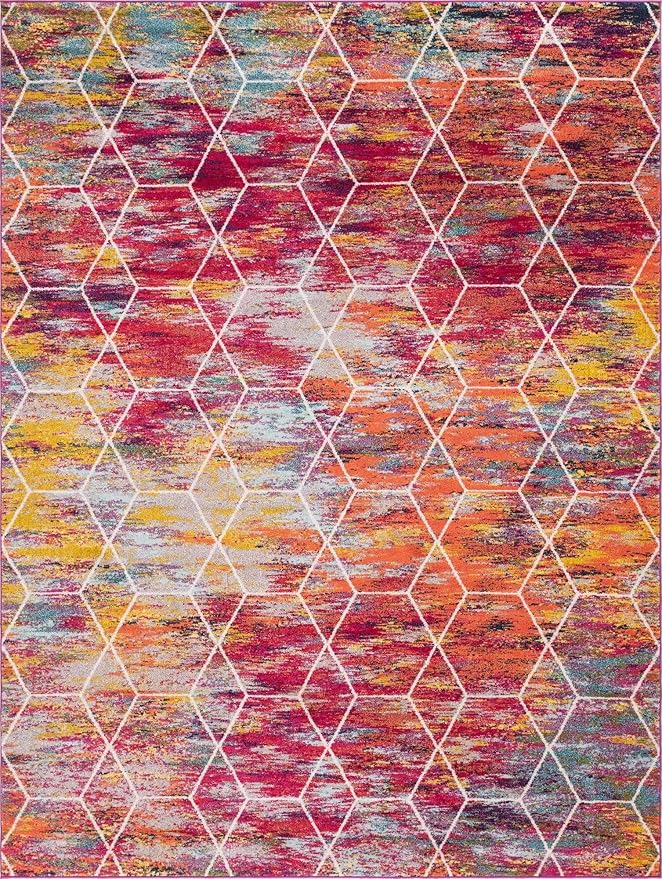 Unique Loom Trellis Frieze Collection Area Rug - Geometric (10' x 13', Multi/ Ivory)