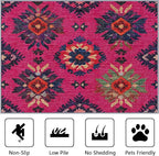 Southwestern Large Area Rug - 7x10 Rug - Ethnic Vintage Floral Medallion Rugs for Living Room Non Slip Low Pile Machine Washable Area Rugs, Southwestern Carpets Home Decor & Gifts