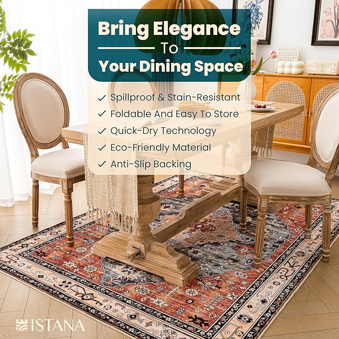 Istana 4x6 Rug - Red & Teal Area Rugs 4x6 - Kid & Pet Friendly Machine Washable Rugs - 4 x 6 Area Rug Non Slip & Non Shedding Area Rug - Foldable Rug for Room for Bedroom