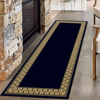 Modern Geometric Meandering Throw Carpet Runner for Entrance, 2.6x7ft, Orange Geometric Design Carpets for Entryway, Navy Blue Background Cozy Foldable Dirty Resistant Rug for Sofa Office