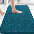 OLANLY Bathroom Rugs 36x24, Extra Soft Absorbent Chenille Bath Rugs, Rubber Backing Quick Dry, Machine Washable Bath Mats for Bathroom Floor, Tub and Shower, Home Decor Accessories, Peacock Blue