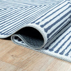Bloom Rugs Washable Non-Slip 9' x 12' Rug - Blue/Ivory Striped Area Rug for Living Room, Bedroom, Dining Room, and Kitchen - Exact Size: 9' x 12'