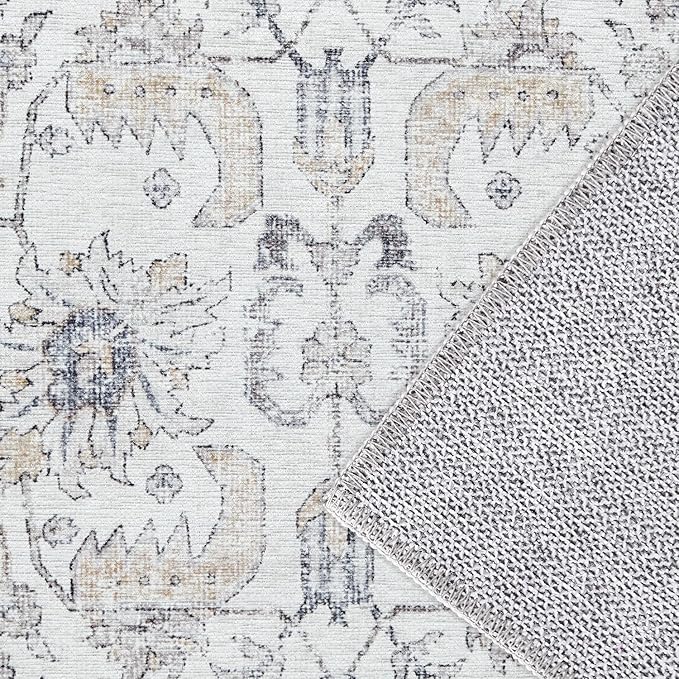 jinchan Kalen Runner Rug 3x10 Washable Hallway Rug Vintage Indoor Thin Retro Floor Cover Distressed Gray Floral Country Lightweight Non Slip Carpet for Entryway Bathroom Bedroom Living Room Grey