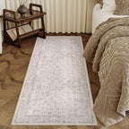 Light Brown Runner Rug 3x8 Hallway Machine Washable Kitchen Vintage Distressed Non Slip Long Carpet Indoor Retro Floral Bedroom Accent Throw Rug for Bathroom Office Laundry Dining Room