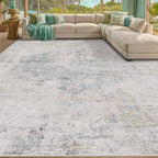 Modern Living Room Rug - 10x12 Large Area Rug for Dining Room Table, Classroom, Slate Blue Grey, Lightweight, Soft & Foldable