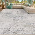 Light Blue Area Rugs 8x12 for Living Room - Abstract Medallion Blue Gray Rug for Bedroom, Dining Room Under Table, Washable Non Slip, Fade & Stain Resistance