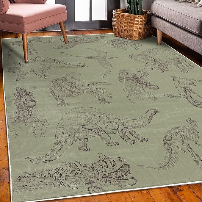 Ambesonne Jurassic Decorative Rug, Arrangement of Various Dinosaurs Illustrations Skeleton Biology Historic, Quality Carpet for Bedroom Dorm and Living Room, 5' 1" X 7' 5", Slate Brown
