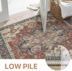 GENIMO 8x10 Area Rugs for Living Room, Machine Washable Non Slip Vintage Rugs, Low Pile Lightweight Chenille Print Rug for Bedroom, Dining Room, Home Office,Bordeaux