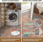 Area Rugs 8x10 Clearance Washable Boho Rug for Bedroom Living Room, Non Slip Thin Low Pile Chenille Carpet for Dining Room,Vintage Farmhouse, Terracotta/Blue