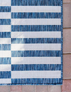 Unique Loom Outdoor Striped Collection Area Rug - Striped (5' 1" x 8' Rectangle, Blue/Ivory)