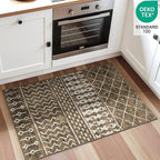2x3 Machine Washable Area Rug for Entryway, Brown Vintage Moroccan Rug Non-Slip Low Pile Soft Faux Wool Small Carpet, Kids and Pets Friendly for Bedroom Kitchen Hallway Bedside Home Decor Rug