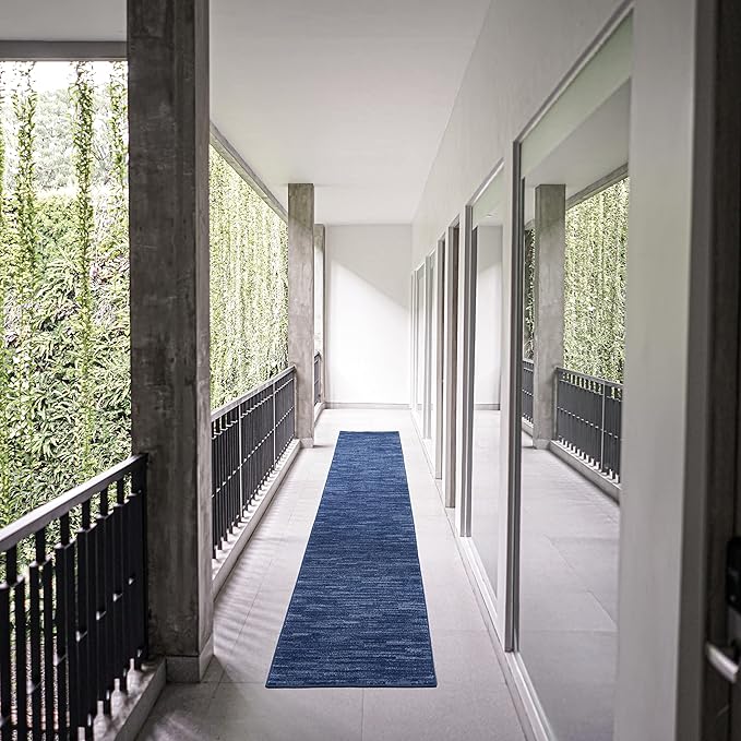 Nourison Home Nourison Essentials Navy Blue 2'2" x 14' Area Rug - Easy Clean, Non Shedding, Bed Room, Living Room, Dining Room, Kitchen (14' Runner)