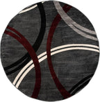 Rugshop Modern Wavy Circles Design Non-Shedding Round Rug, Carpet for Dining Room or Living Room, Red, 8' Round