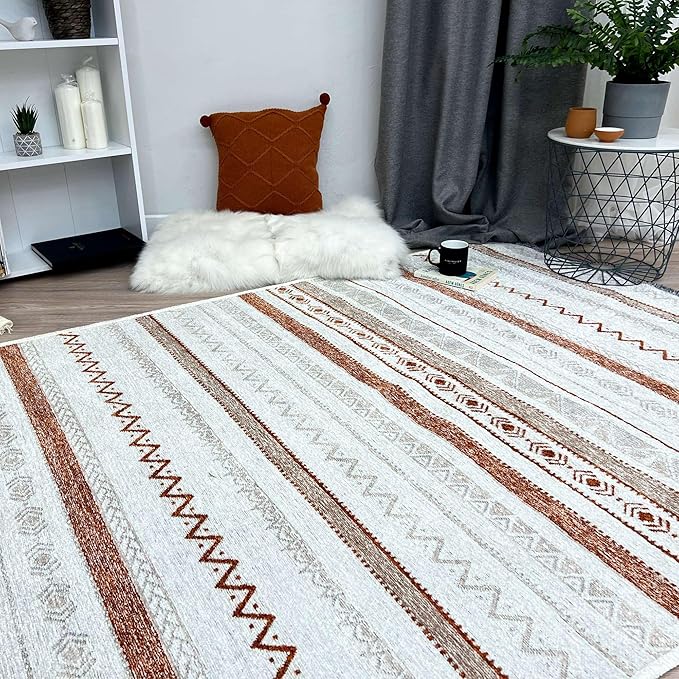 Alfa Rich 5x8 Beige Terracotta Washable Area Rugs for Living Room Bedroom Kitchen Cotton Decor Rug