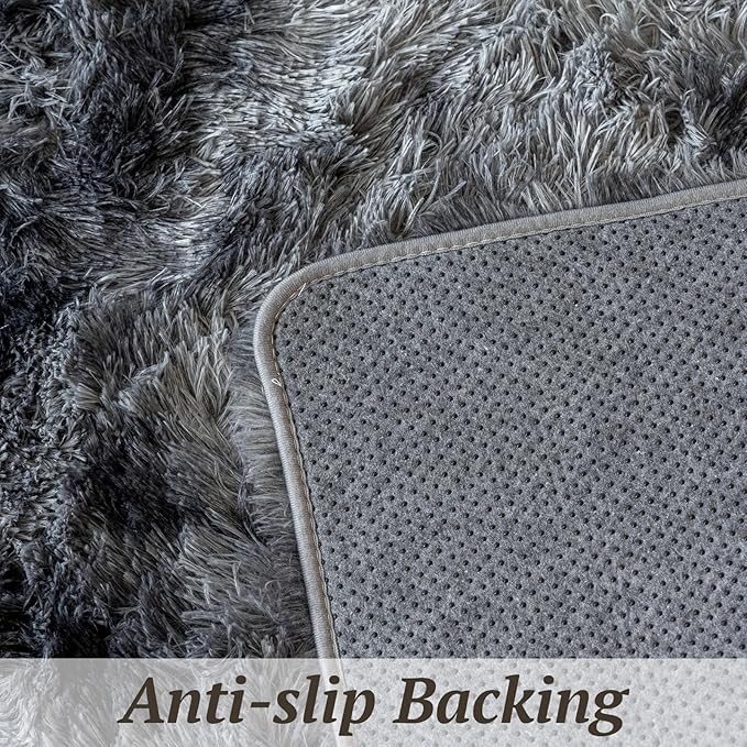 6x9 Area Rugs for Living Room Bedroom, Soft Fluffy Shaggy Bedside Rug, Indoor Floor Carpet for Kids Playroom, Dorms, Nursery Rooms, Home Decor (Tie-Dyed Dark Grey 6'x9')