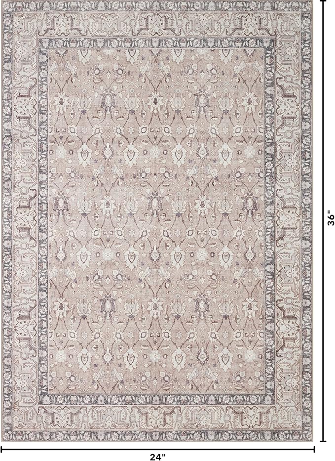 Kuden 2x3 Small Rug, Machine Washable, Non-Slip Backing, Vintage Style, Soft, Low Pile, Area Rugs for Entryway Kitchen Indoor Entrance