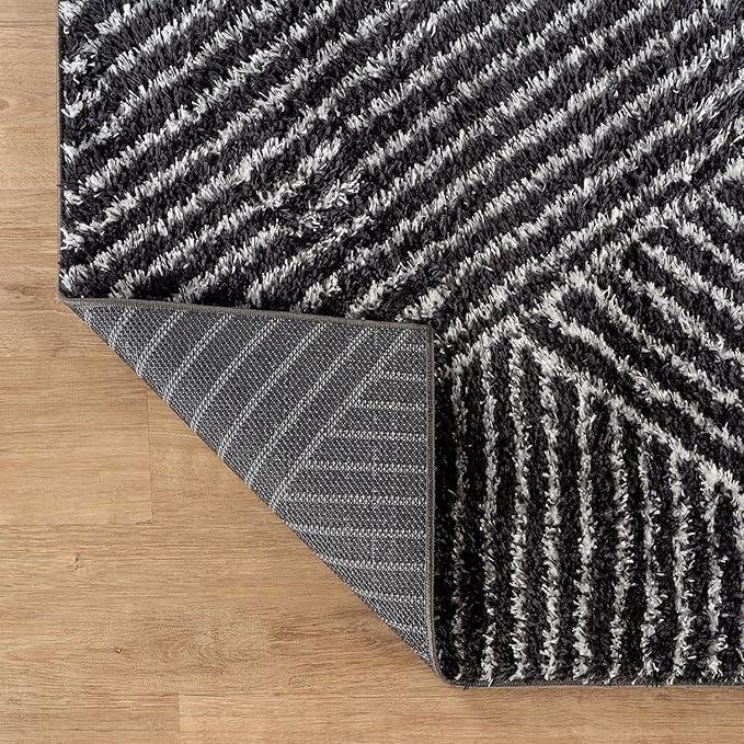 Rugshop Geometric Diamond Stripe Shag Area Rug Anthracite Dark Gray 2' x 3' Ideal for Entryways, Kitchens, or Small Spaces