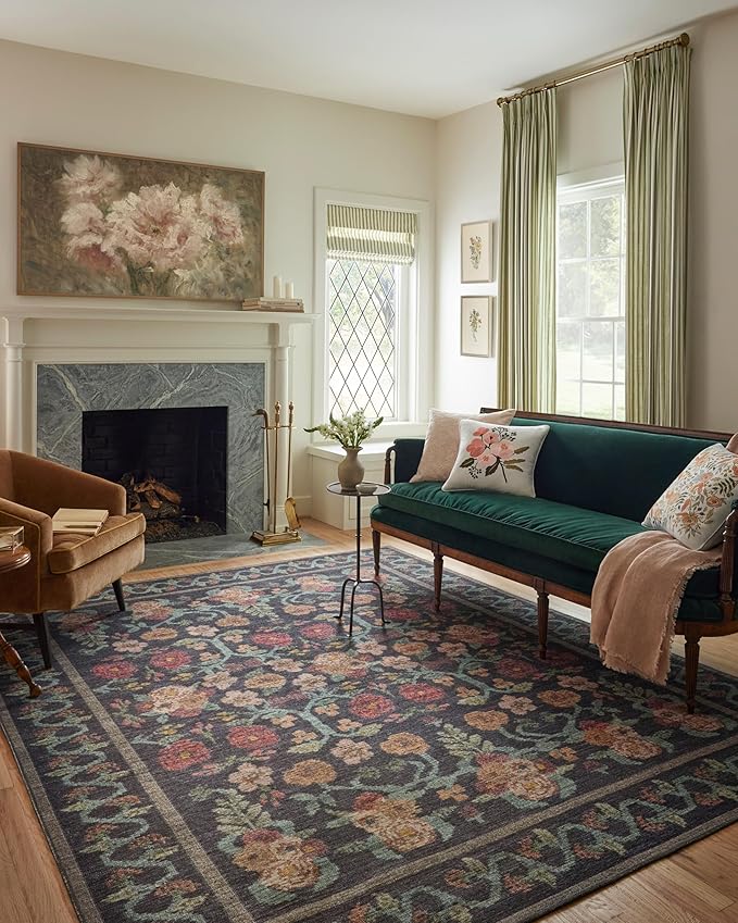 Loloi Rifle Paper Co. Rosa Collection RSA-01 Black 2'-6" x 7'-6" Runner Rug