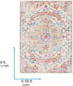 Livabliss Area Rugs - 7x9 Odelia Vintage Boho Red Off-White Blue Area Rug for Living Room Bedroom - Floral Medallion Stain Resistant Carpet for Kitchen, Nursery, Office (6'7" x 9')