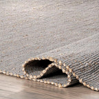 Nuloom Elfriede Handmade, Grey/Ivory, 2'6" x 6', Jute & Cotton, Textured and Earthy, High Traffic, Stain Resistant, Easy Clean, Durable Area Rug for Bedroom, Living Room, Dining, Entryway