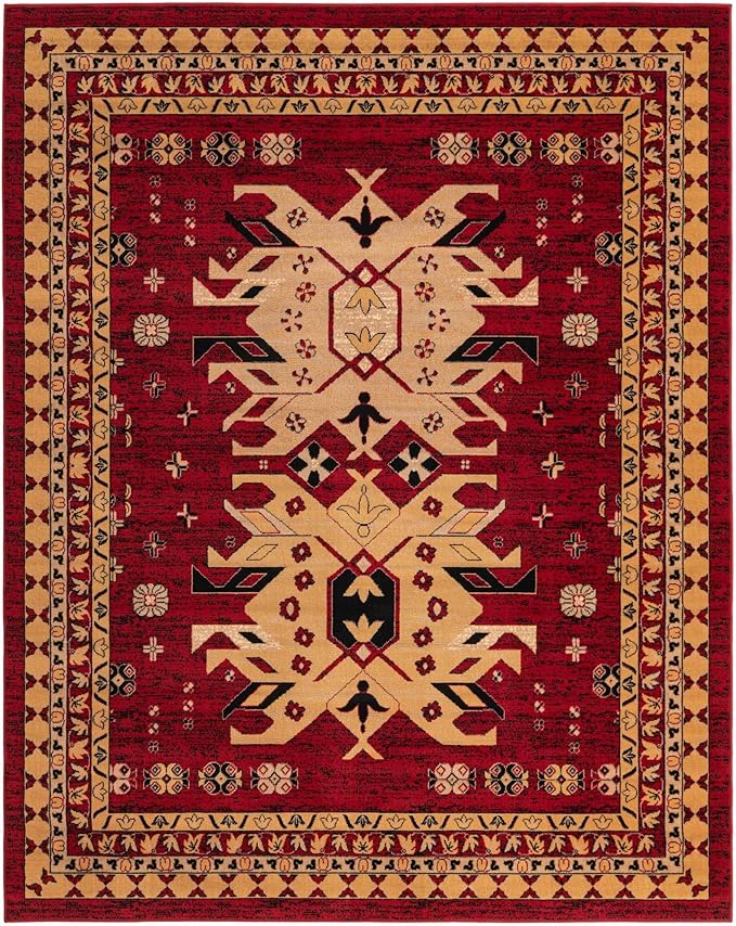 Unique Loom Taftan Collection Border Geometric Tribal Inspired Design Area Rug (8' 0 x 10' 0 Rectangular, Red/ Gold)