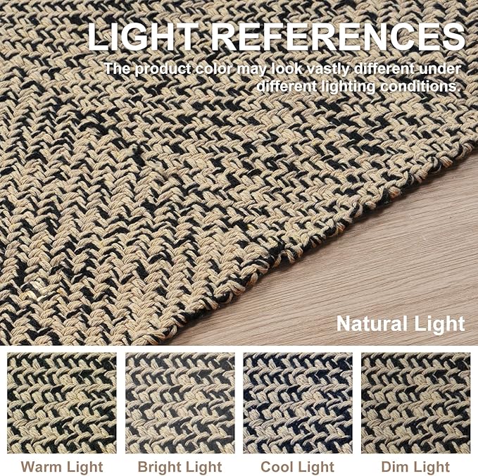 Collive Long Carpet Runners for Hallways 2.6x8ft, Washable Kitchen Rug Indoor Sink Rug, Natural/Black Woven Entryway Runner Rugs Low-Profile Front Door Floor Rug for Laundry Room Bedroom Outdoor Decor