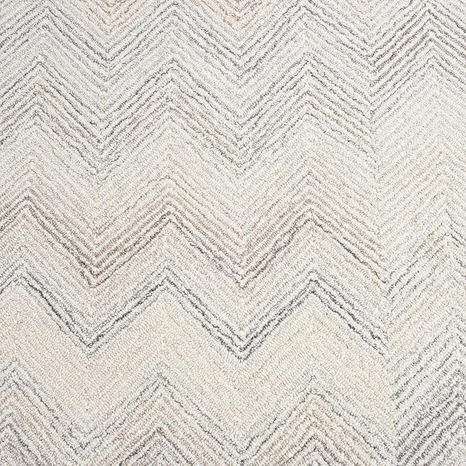 Modern Herringbone Chevron Collection Handcrafted Wool Area Rug - Durable, Zigzag Pattern, for High Traffic, Contemporary Design for Living Room, Bedroom, Dining Room Decor (Ivory-Multi, 7' x 9')