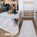 Fame Living Pink Oushak Rug, Modern, Vintage, Turkish, Eclectic, Floral, Pastel, Washable, Area Rugs for Living Room, Dining, Bedroom, Nursery, Girls, Boys, 5'9"x8'9"
