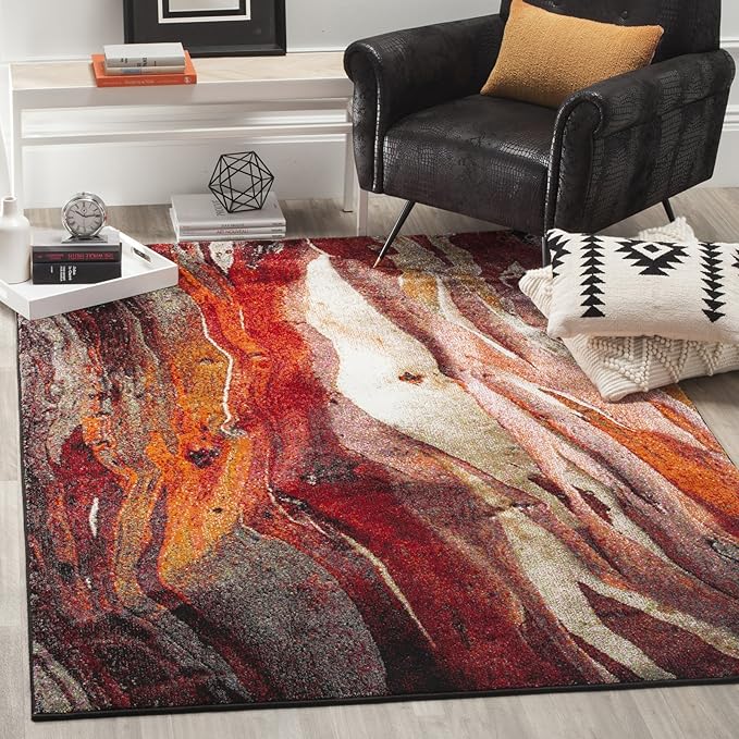 SAFAVIEH Glacier Collection 2'7" x 5' Red / Multi GLA126A Modern Abstract Non-Shedding Living Room Bedroom Area Rug