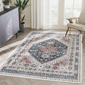 zesthome 5x7 Area Rugs - Ultra-Thin Washble Rug, Stain Resistant Anti Slip Backing Rugs for Living Room,Bedroom, Vintage Home Decor Area Rug (Navy Blue/Red,5'x7')