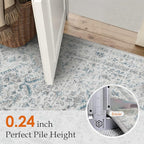 Blue 3x5 Entryway Rug Vintage Area Carpet Indoor Office Washable Door Mat Entrance Small Low Pile Traditional Distressed Retro Accent Throw Rug Non Slip Kitchen Bathroom
