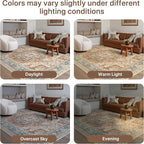 GENIMO 5X7 Area Rugs for Living Room, Machine Washable Vintage Floor Cover Foldable Modern Non Slip Rug, Low Pile Soft Indoor Carpet Floral Print Mat Rug,Bedroom/Dining Room/Home Office,Terracotta