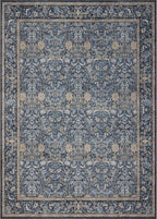 Washable Living Room Rug: 3x5 Boho Floral Soft Area Rug for Bedroom Decor - Vintage Low Pile Thin Carpet for Dining Room Non-Slip - Farmhouse Stain Resistant Rugs - Slate Blue