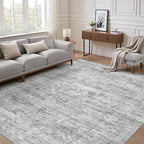 Grey Rug 9x12 Area Rug: Washable Boho Large Vintage Neutral Soft Rugs Stain Resistant Farmhouse Non-Slip Indoor Floor Carpet for Living Room Bedroom Playroom Office Dining Room Apartment Dorm