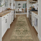 HUGEAR 2x8 Runner Rug Hallway Machine Washable Retro Green Vintage Floral Low Pile Carpet Distressed Long Throw Rug Bedroom Office Bathroom Kitchen Laundry Non Slip Soft Lightweight
