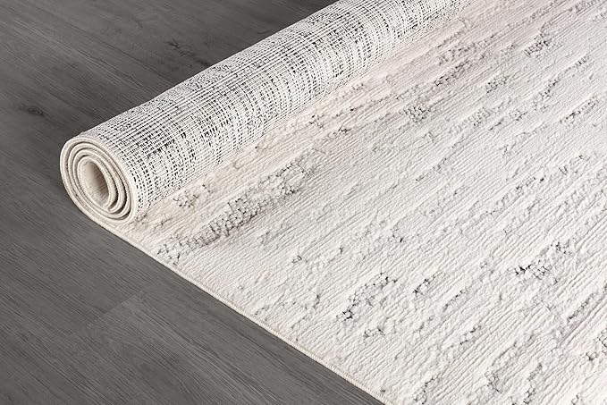 Beverly Rug Micro Loop Area Rug White/Gray 8x10 Abstract Modern Luxury Brushstroke Durable Soft Indoor Rugs for Living Dining Room Office Stain Resistant Non Shedding Casual Indoor Carpet 8 x 10