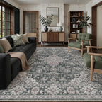 HUGEAR Retro Black Area Rug 6x9 Machine Washable Living Room Rugs Distressed Vintage Floral Low Pile Carpet Bedroom Office Dining Room Laundry Room Non Slip Soft Lightweight