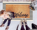 KOZYFLY Black and Beige Striped Porch Rug 2x3 Ft Small Area Rug Cotton Outdoor Doormat Front Door Rug Washable Outdoor Rug Farmhouse Layered Door Mat for Front Door Entryway Patio Porch