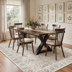 Bavni Washable Rugs 8x10-Machine Washable Rug Lightweight Low Pile, Vintage Floral Rug Non-Shedding Distressed Throw Carpet for Living Room Bedroom Office, Beige Gery