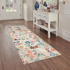 Floral Runner Rug 2x5 Washable Hallway Long Beige Bedroom Carpet Non Slip Indoor Boho Kitchen Low Pile Accent Rug Lightweight Soft for Bathroom Dining Laundry Living Room