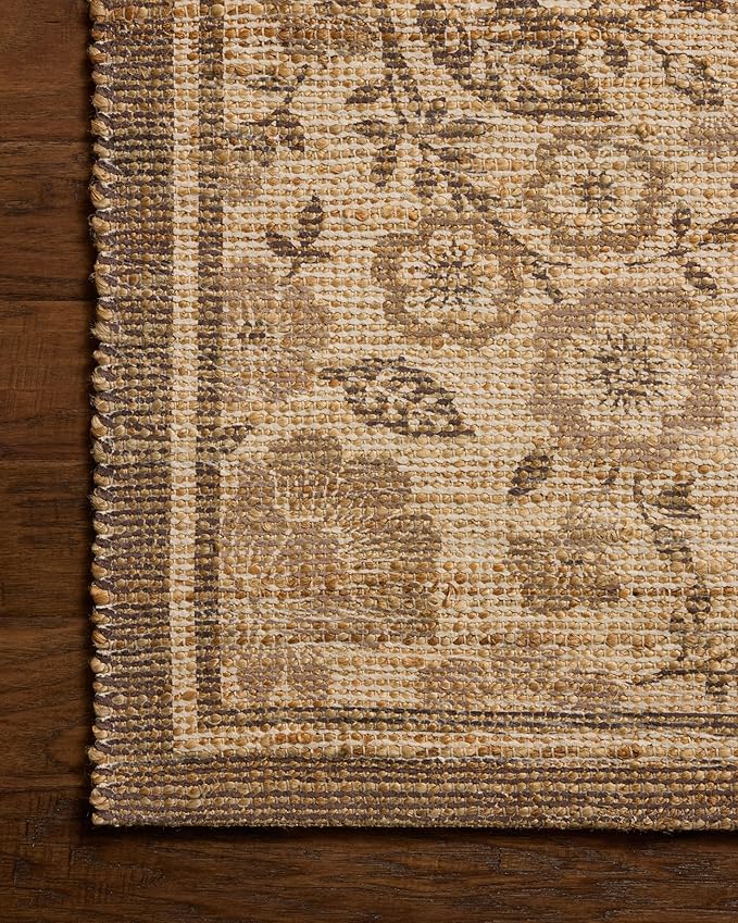 Loloi Chris Loves Julia Rue Collection RUE-03 Bark/Mocha 3'-6" x 5'-6" Accent Rug Jute Neutral Floral Living Room Bedroom Rug