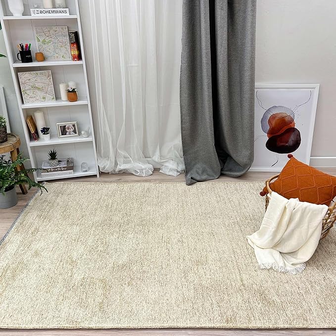 Alfa Rich 4x6 Sand Beige Washable Area Rugs for Living Room Bedroom Kitchen Cotton Runner Decor Rug