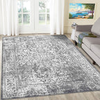 vivorug 5x7 Area Rugs, Stain Resistant Washable Rug for Living Room, Vintage-Inspired Grey Rug