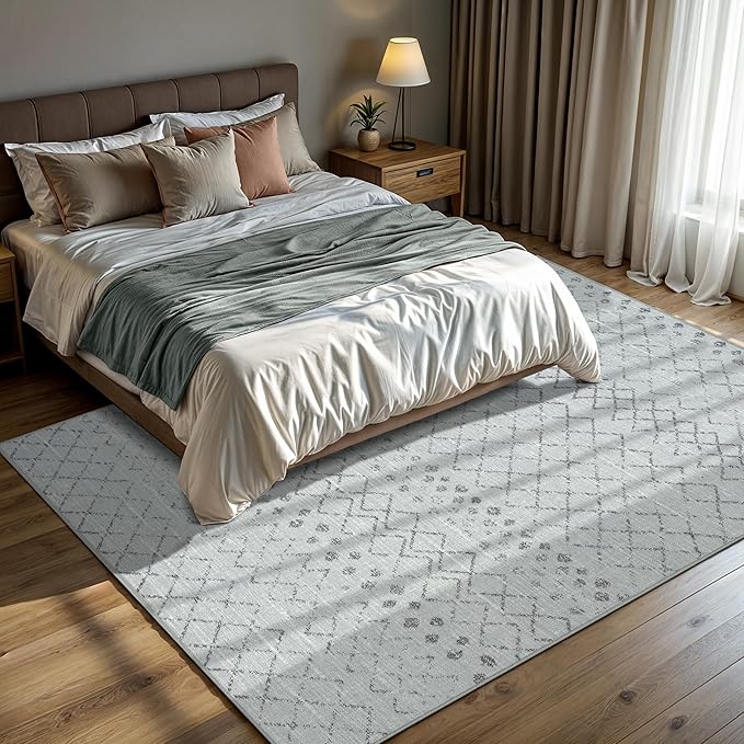 GLN Rugs Contemporary Collection - Machine Washable Area Rug, Contemporary Washable, Non Slip, Low Pile Chenille Rug, Living Room, Bedroom, Kitchen Rug (8' x 10' Gray 0166)