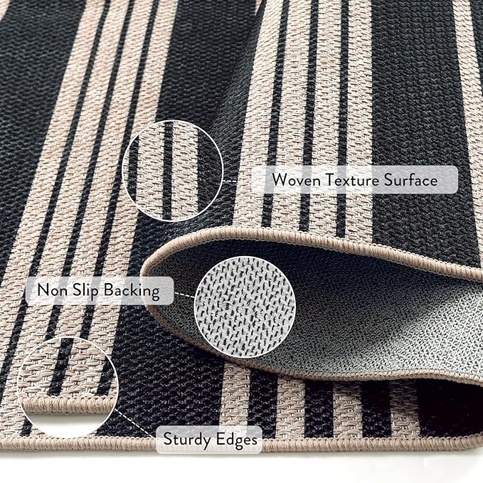 Lahome Striped Easy Jute Outdoor Patio Rug, Washable 5x7 Area Rugs for Living Room Office Indoor Outdoor Carpet, Farmhouse Non Shedding Stain Resistance Carpet for Dining Room Backyard Deck