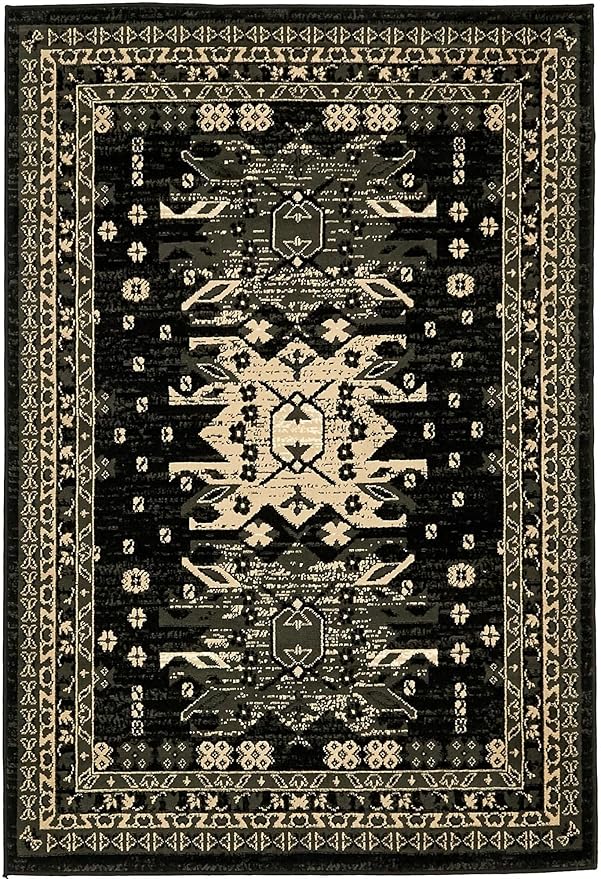 Unique Loom Taftan Collection Border Geometric Tribal Inspired Design Area Rug (4' 0 x 6' 0 Rectangular, Black/ Gray)