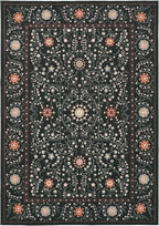 GarveeHome Boho 6x9 Area Rug for Living Room, Floral Vintage Rugs for Bedroom with Soft Low Pile, Non Slip Stain Resistant Botanical Washable Rug 6x9 for Dining Room Black Carpet for Dorm Office